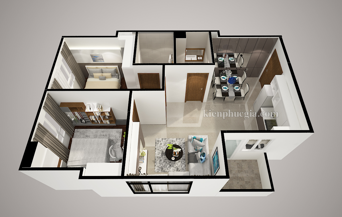Thiết kế nội thất căn hộ cao cấp 2 phòng ngủ ảnh 4
