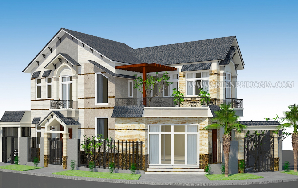 Biệt thự phố 2 tầng mái thái 180m2 có gara xe