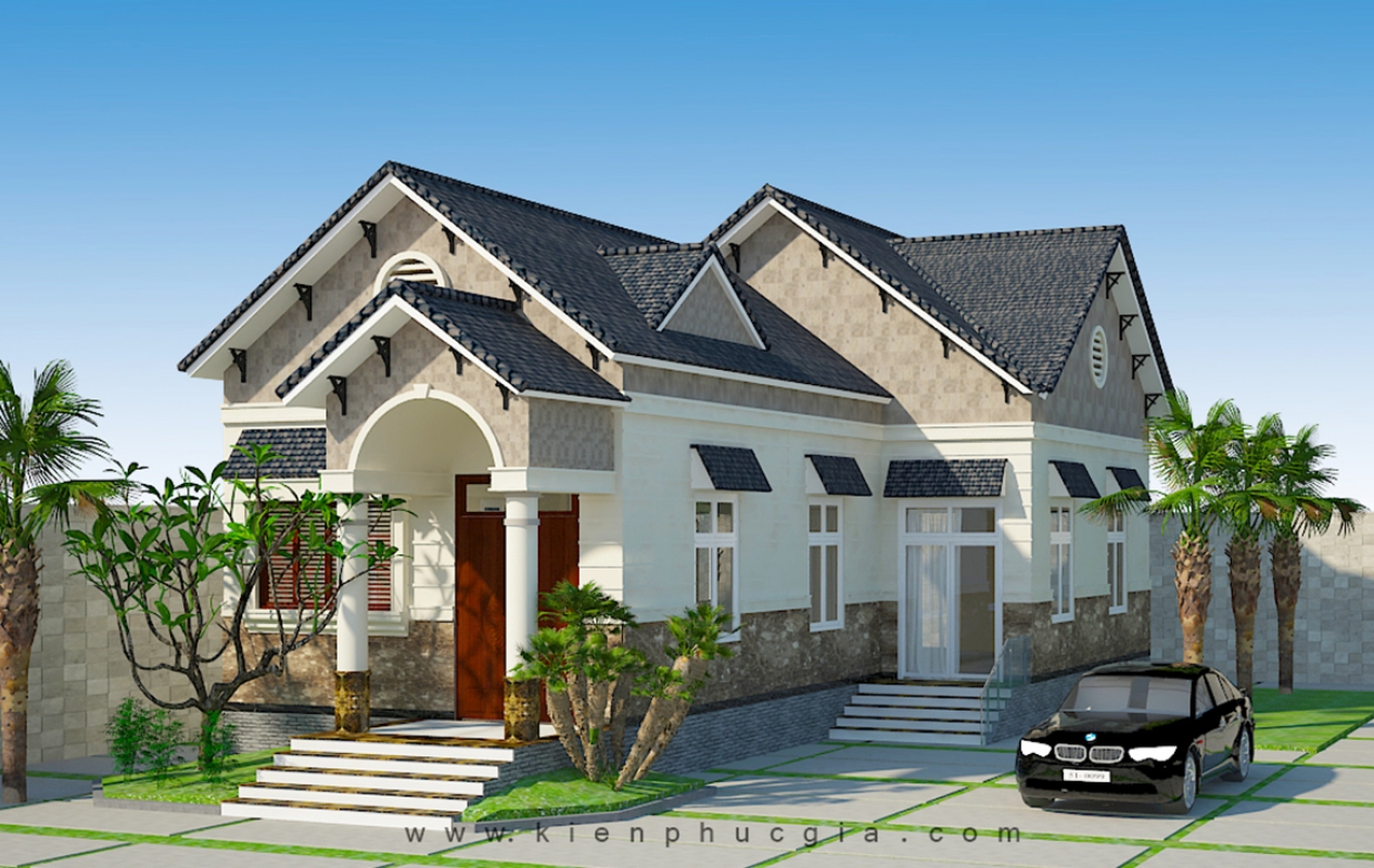 Mẫu biệt thự nhà vườn cấp 4 diện tích 150m2 kiến trúc bán cổ điển